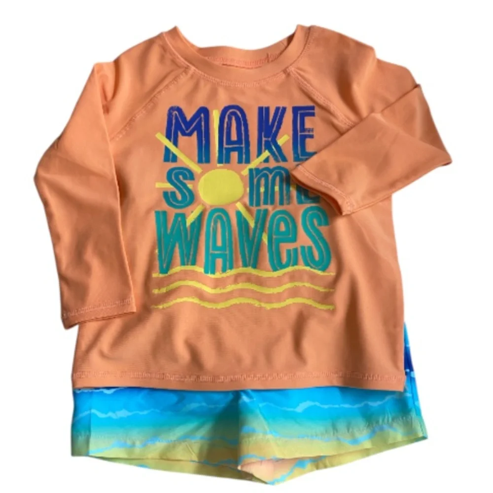 Jumping Beans Tropical Print “Make Some Waves” Swim Rashguard Set NWT  18mths